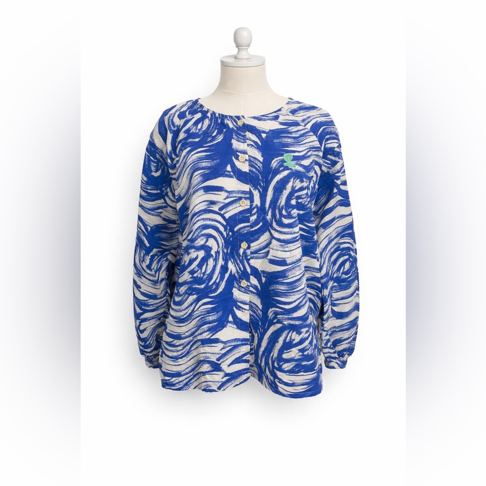 Bobo Choses Organic Cotton Blue Abstract Blouse NWT Anthropologie Size L